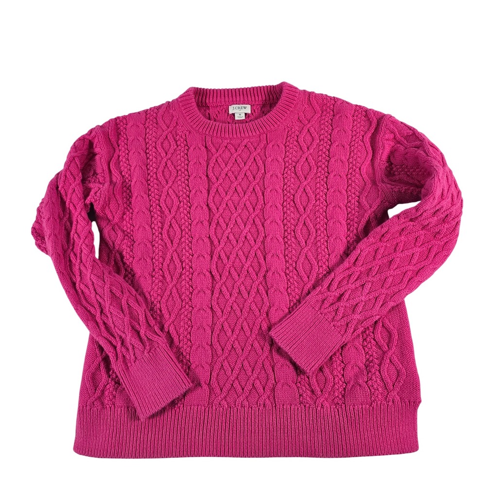 J.Crew Womens Pink Cable Knit Cotton‎ Crewneck Sweater BG834 SU22 Small